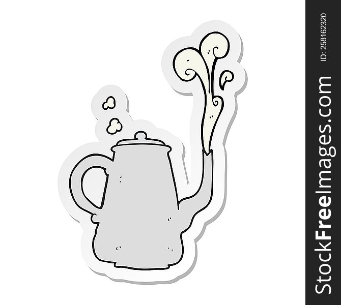 Sticker Of A Cartoon Steaming Coffee Pot
