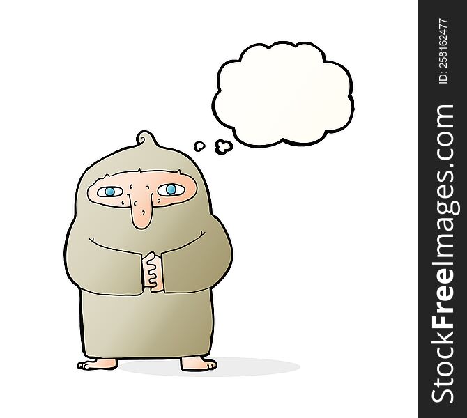 Cartoon Monk In Robe With Thought Bubble