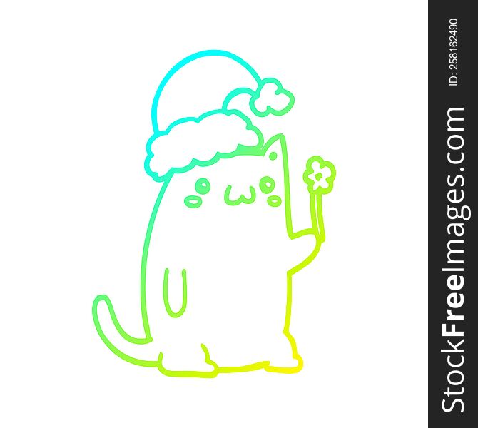 cold gradient line drawing of a cute cartoon christmas cat