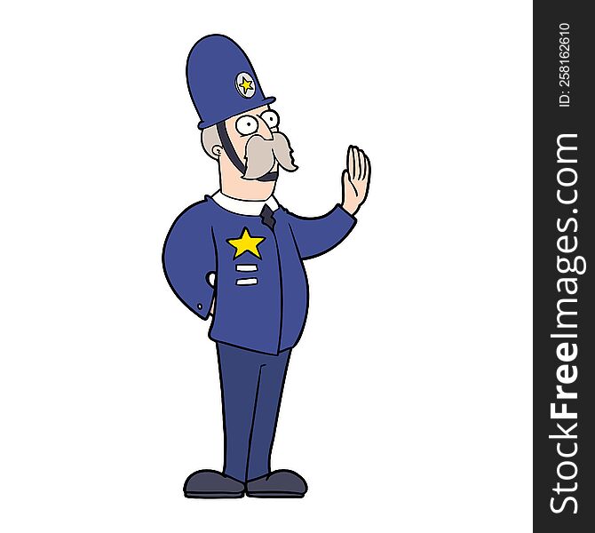 cartoon policeman making stop gesture. cartoon policeman making stop gesture