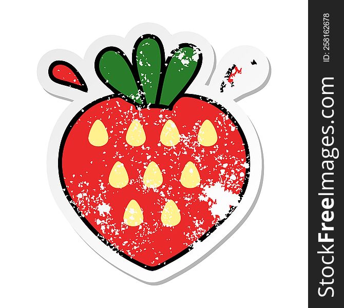 distressed sticker of a cute cartoon strawberry