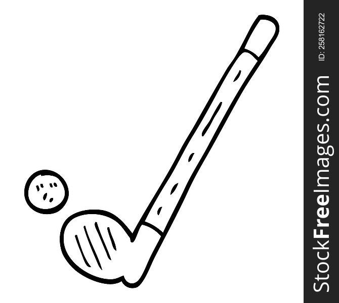 line drawing cartoon golf club and ball