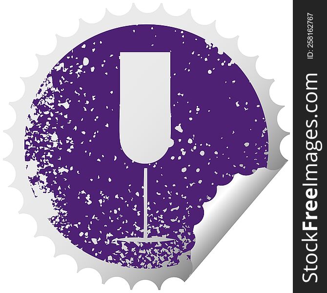 distressed circular peeling sticker symbol of a champagne flute