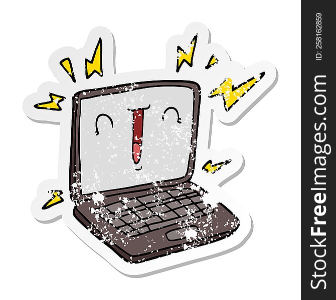Distressed Sticker Of A Cartoon Laptop Computer