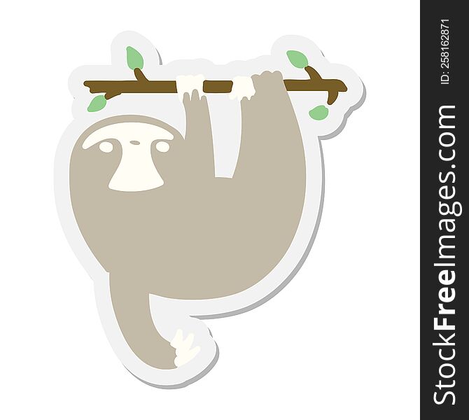 sloth hanging from branch sticker