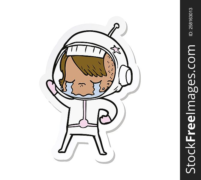 sticker of a cartoon crying astronaut girl