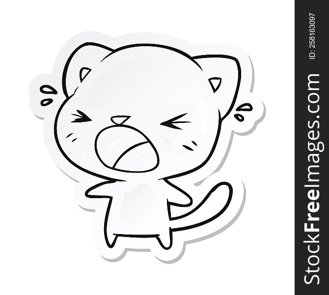 Sticker Of A Cartoon Cat Crying