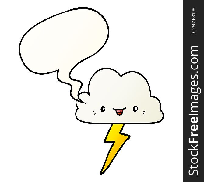 cartoon storm cloud and speech bubble in smooth gradient style