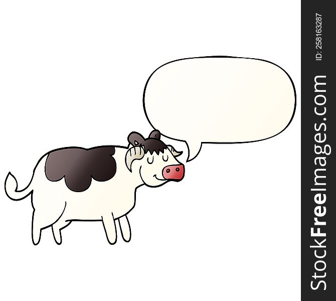 cartoon cow and speech bubble in smooth gradient style