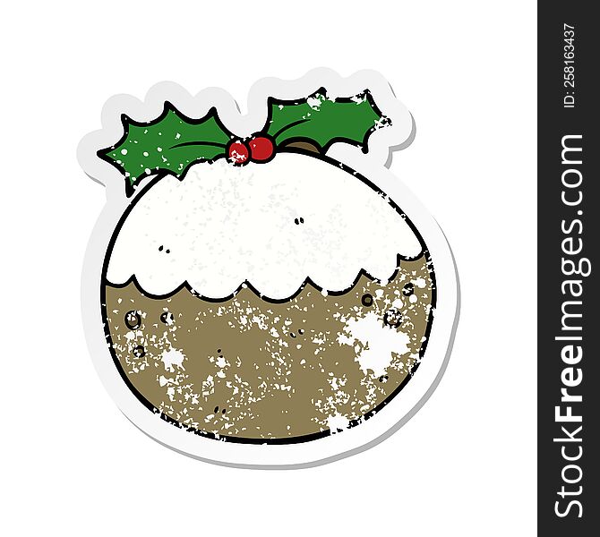 Distressed Sticker Of A Cartoon Christmas Pudding