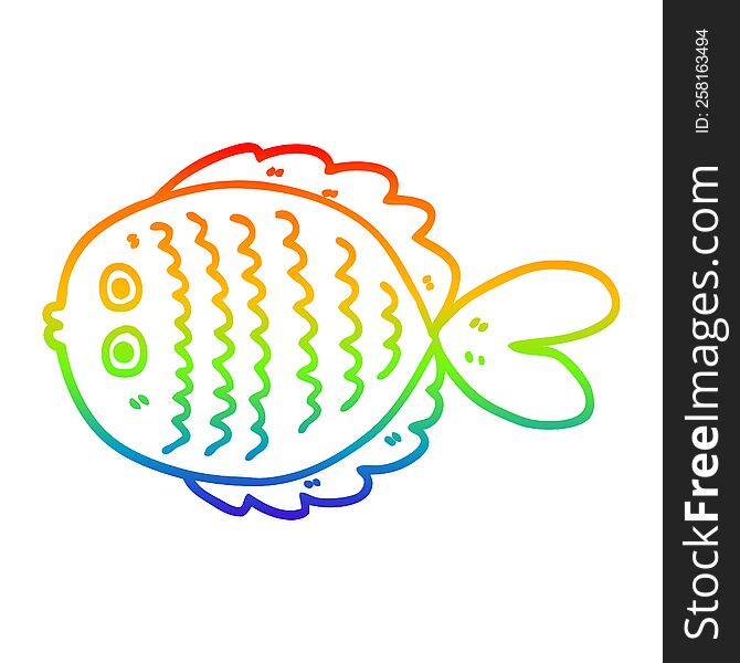 rainbow gradient line drawing of a cartoon flat fish