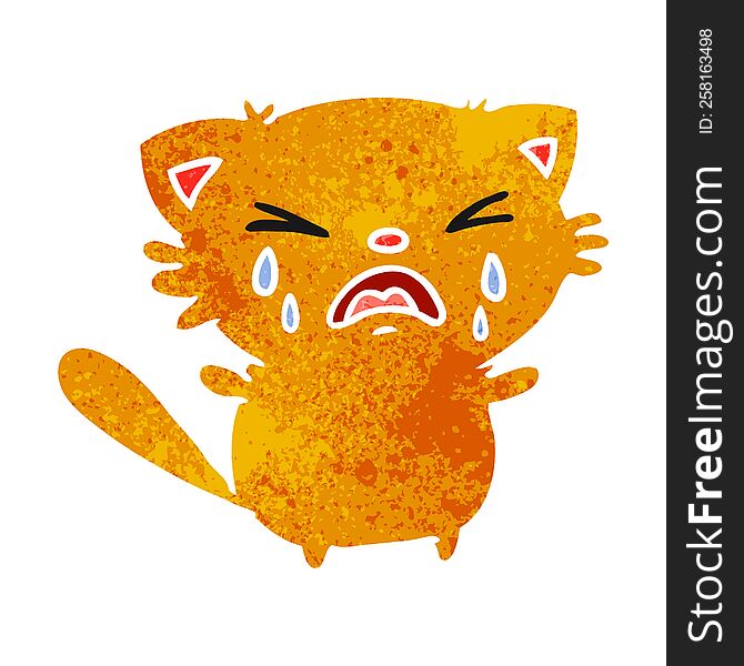 Retro Cartoon Of Cute Kawaii Crying Cat