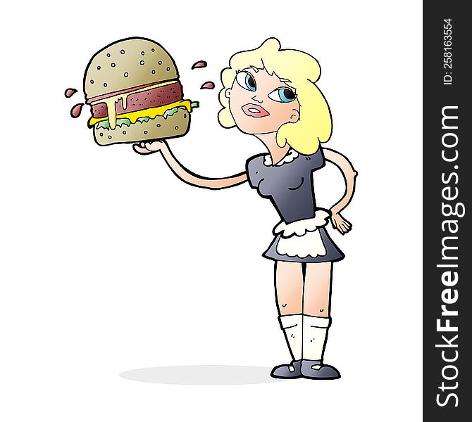 cartoon waitress serving burger