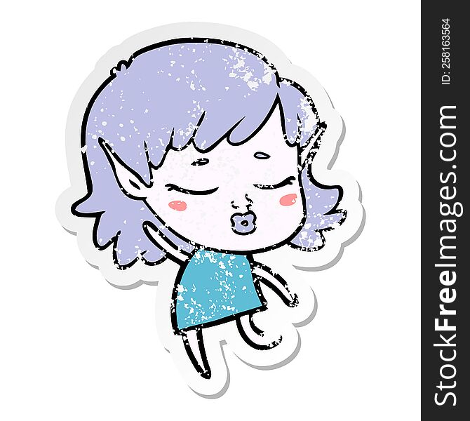 distressed sticker of a pretty cartoon elf girl dancing