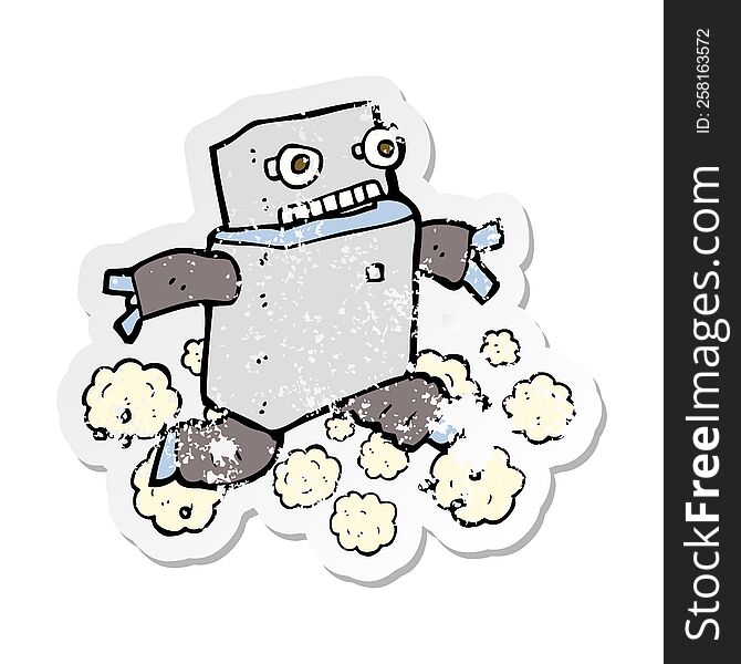 Retro Distressed Sticker Of A Cartoon Running Robot