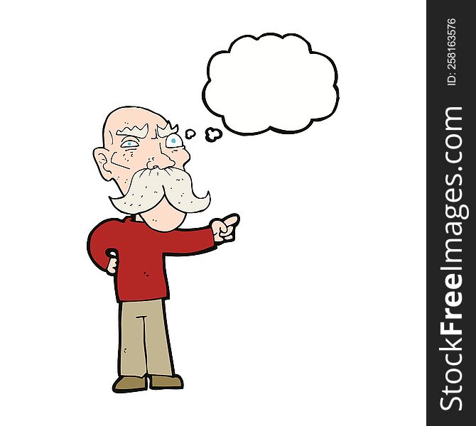 Cartoon Annoyed Old Man Pointing With Thought Bubble
