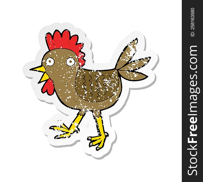 retro distressed sticker of a funny cartoon chicken