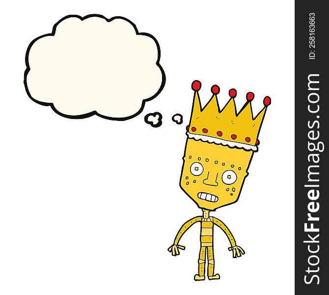 Cartoon Robot With Crown With Thought Bubble