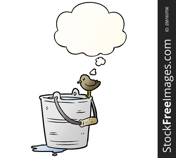 cartoon bucket of water with thought bubble in smooth gradient style