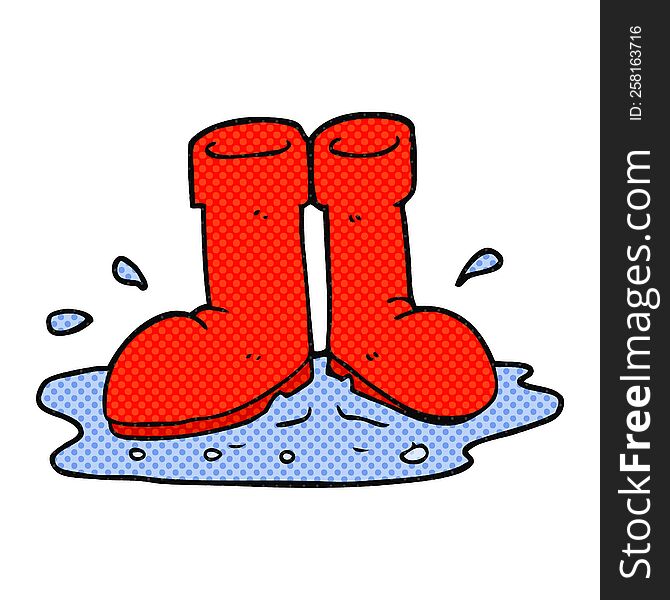 freehand drawn cartoon wellington boots in puddle