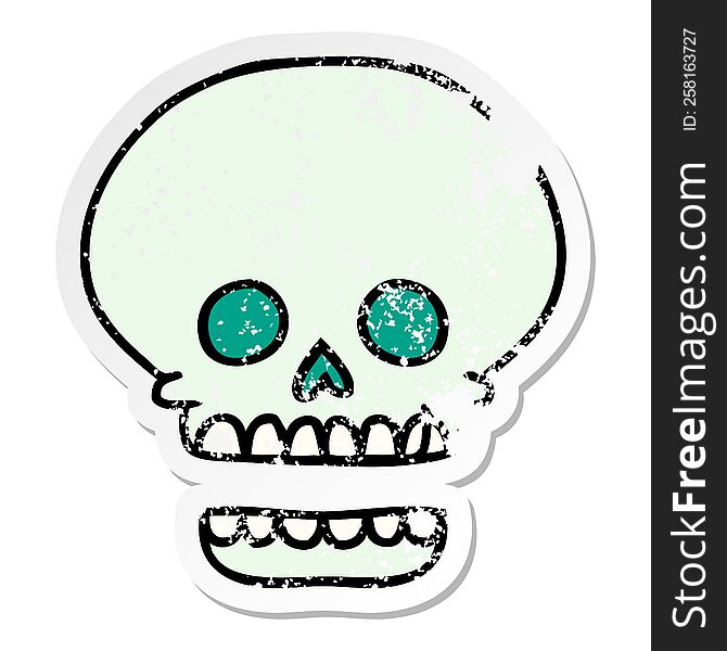 hand drawn distressed sticker cartoon doodle of a skull head
