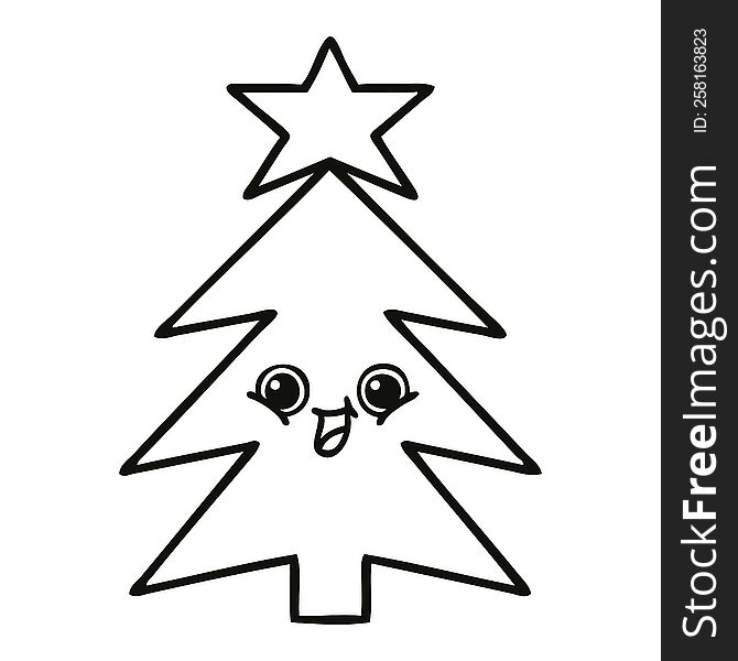 line drawing cartoon of a christmas tree