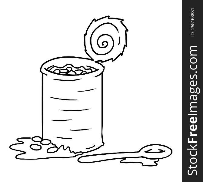 hand drawn line drawing doodle of an opened can of beans