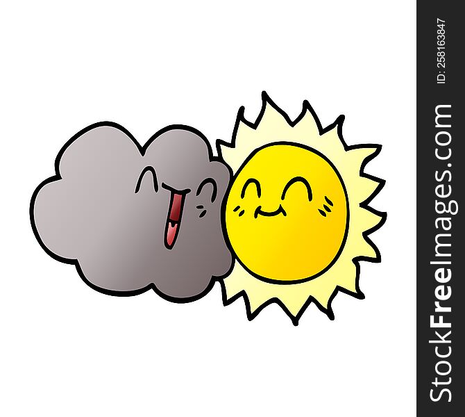 Cartoon Doodle Happy Sun And Cloud