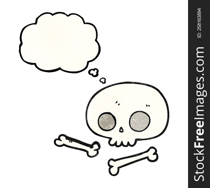 freehand drawn thought bubble textured cartoon skull and bones