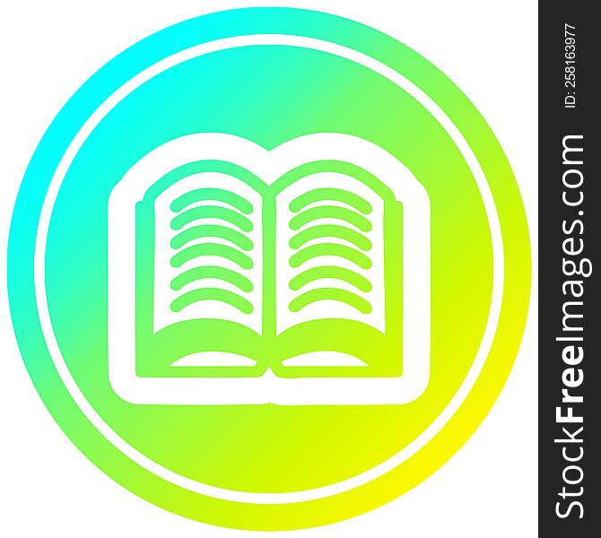open book circular icon with cool gradient finish. open book circular icon with cool gradient finish