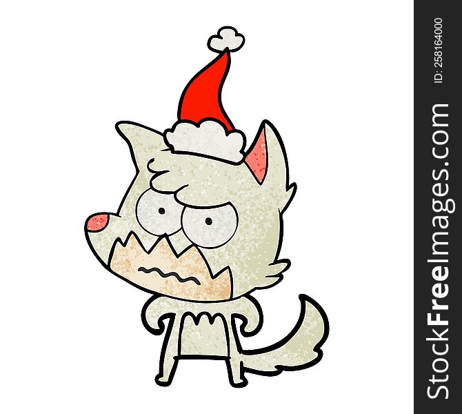 Textured Cartoon Of A Annoyed Fox Wearing Santa Hat