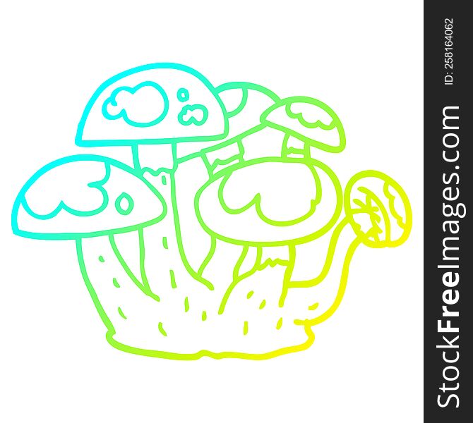 Cold Gradient Line Drawing Cartoon Mushrooms