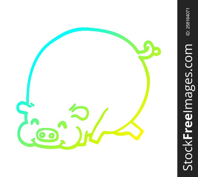 cold gradient line drawing of a cartoon fat pig
