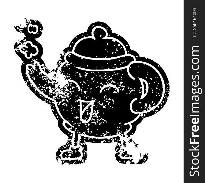Grunge Icon Drawing Of A Blue Tea Pot