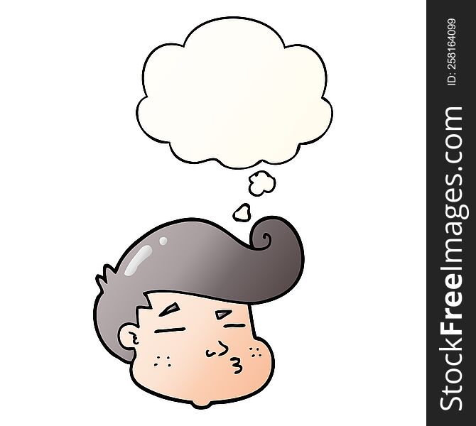cartoon boy\'s face with thought bubble in smooth gradient style