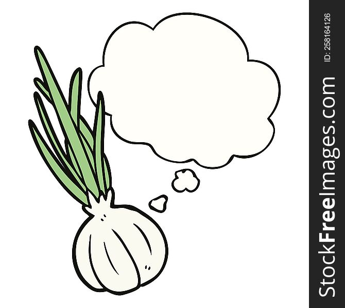 cartoon garlic with thought bubble. cartoon garlic with thought bubble