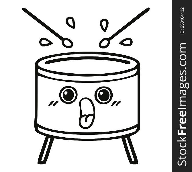 line drawing cartoon of a drum. line drawing cartoon of a drum