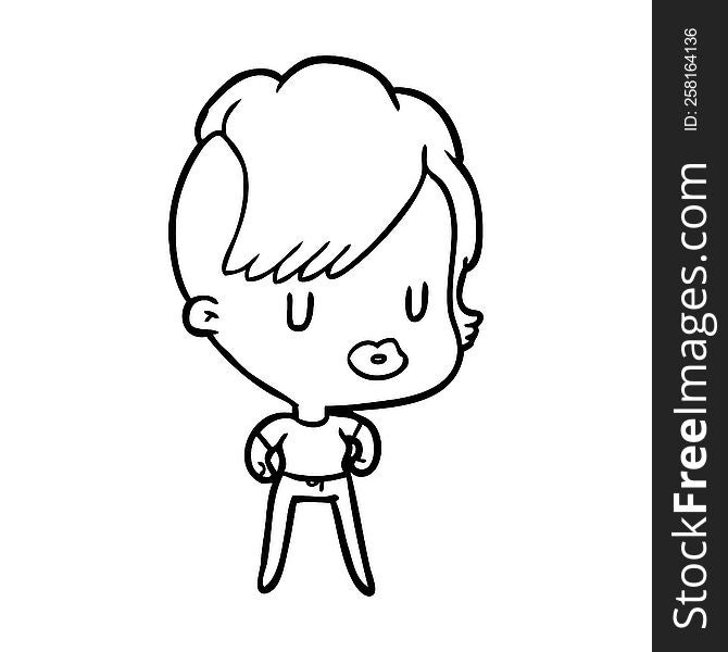line drawing of a girl with punk hipster haircut. line drawing of a girl with punk hipster haircut
