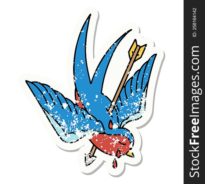 distressed sticker tattoo in traditional style of a swallow crying. distressed sticker tattoo in traditional style of a swallow crying