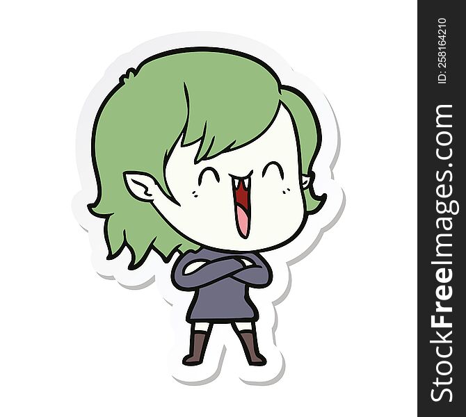 Sticker Of A Cute Cartoon Happy Vampire Girl