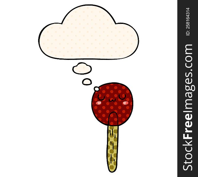 cartoon lollipop with thought bubble in comic book style