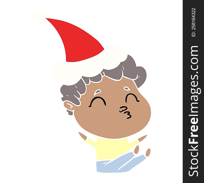 Flat Color Illustration Of A Man Pouting Wearing Santa Hat