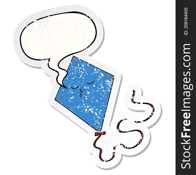 cartoon kite and speech bubble distressed sticker