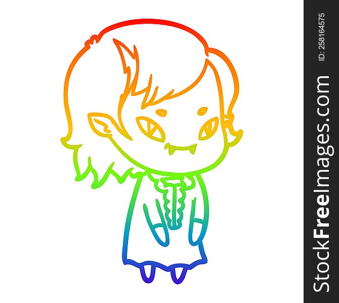 rainbow gradient line drawing of a cartoon friendly vampire girl