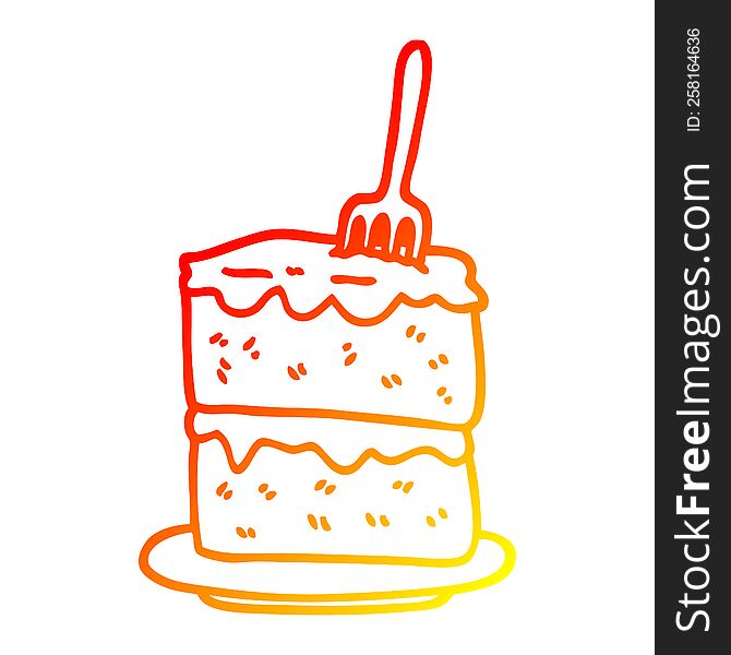 warm gradient line drawing of a cartoon slice of cake