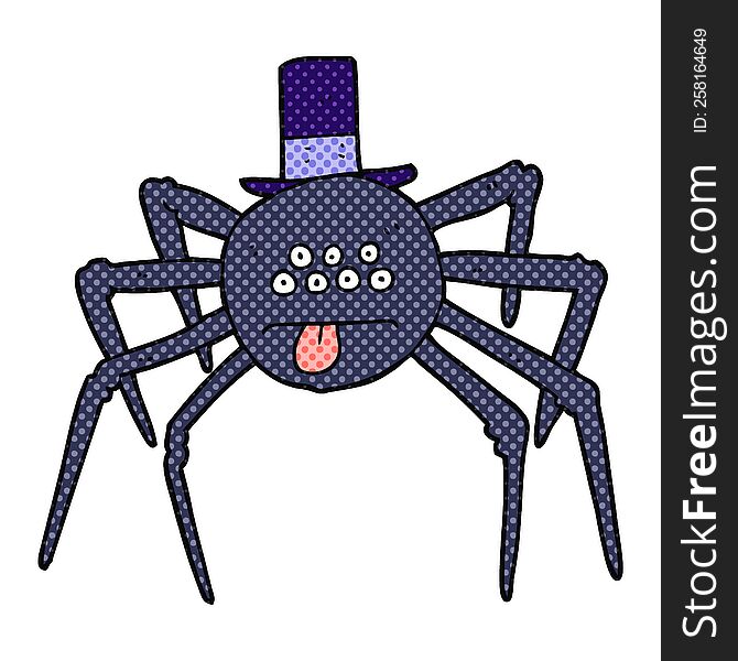 freehand drawn cartoon halloween spider in top hat