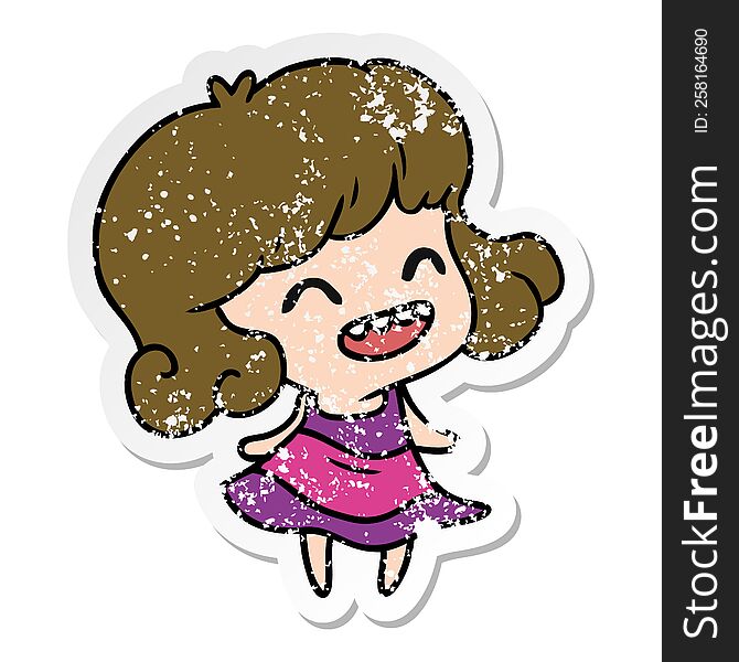 distressed sticker cartoon of cute kawaii girl