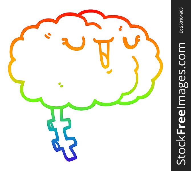 rainbow gradient line drawing of a happy cartoon brain