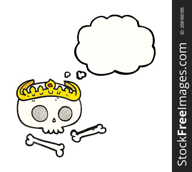 freehand drawn thought bubble textured cartoon skull wearing tiara