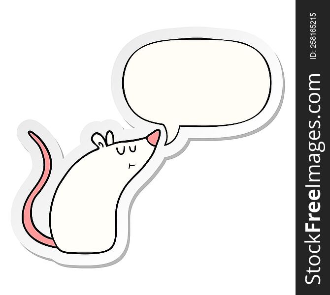 Cartoon White Mouse And Speech Bubble Sticker
